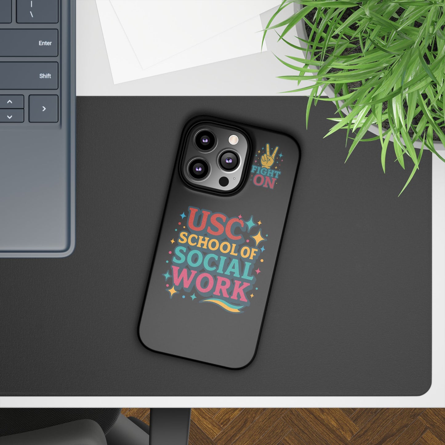 USC Trojans Slim I-Phone Case - School of Social Work - Glitter Style (Black)