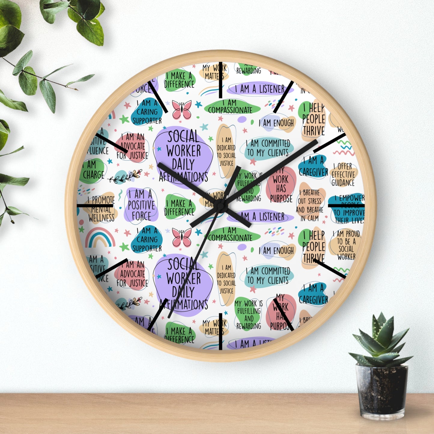 Social Worker Daily Affirmations Wall Clock — Inspirational Office Decor