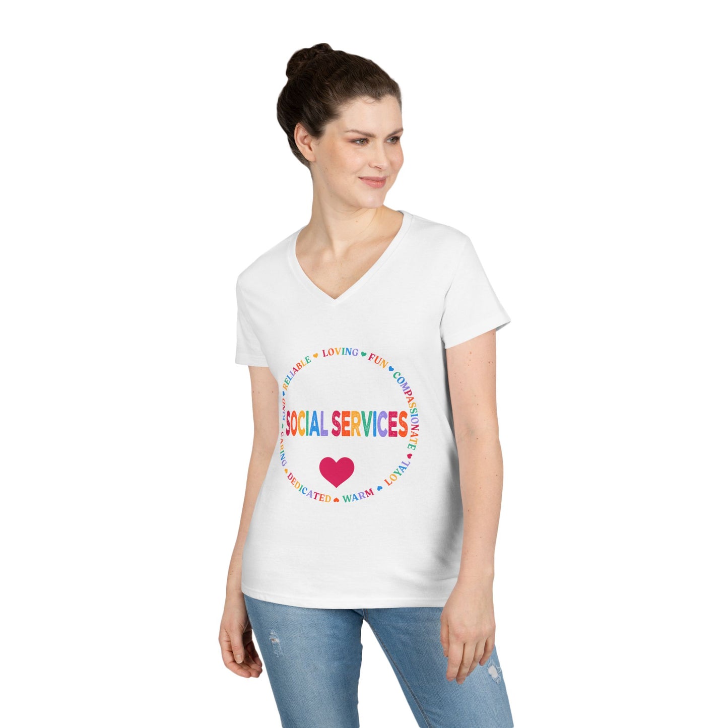 Social Services Rainbow Heart V-Neck Tee — Caring Social Worker Shirt