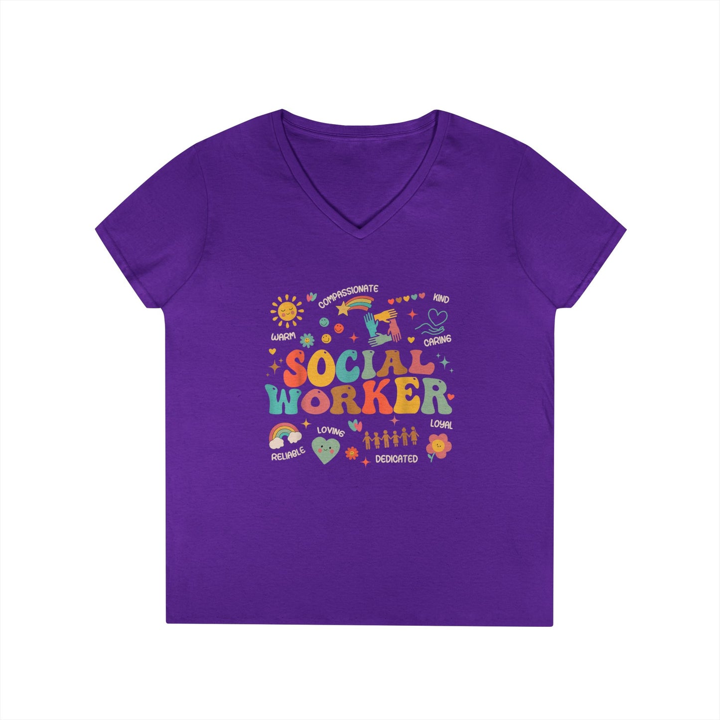Ladies' V-Neck T-Shirt — Colorful 'October' Retro Fall Graphic Tee - Social Worker